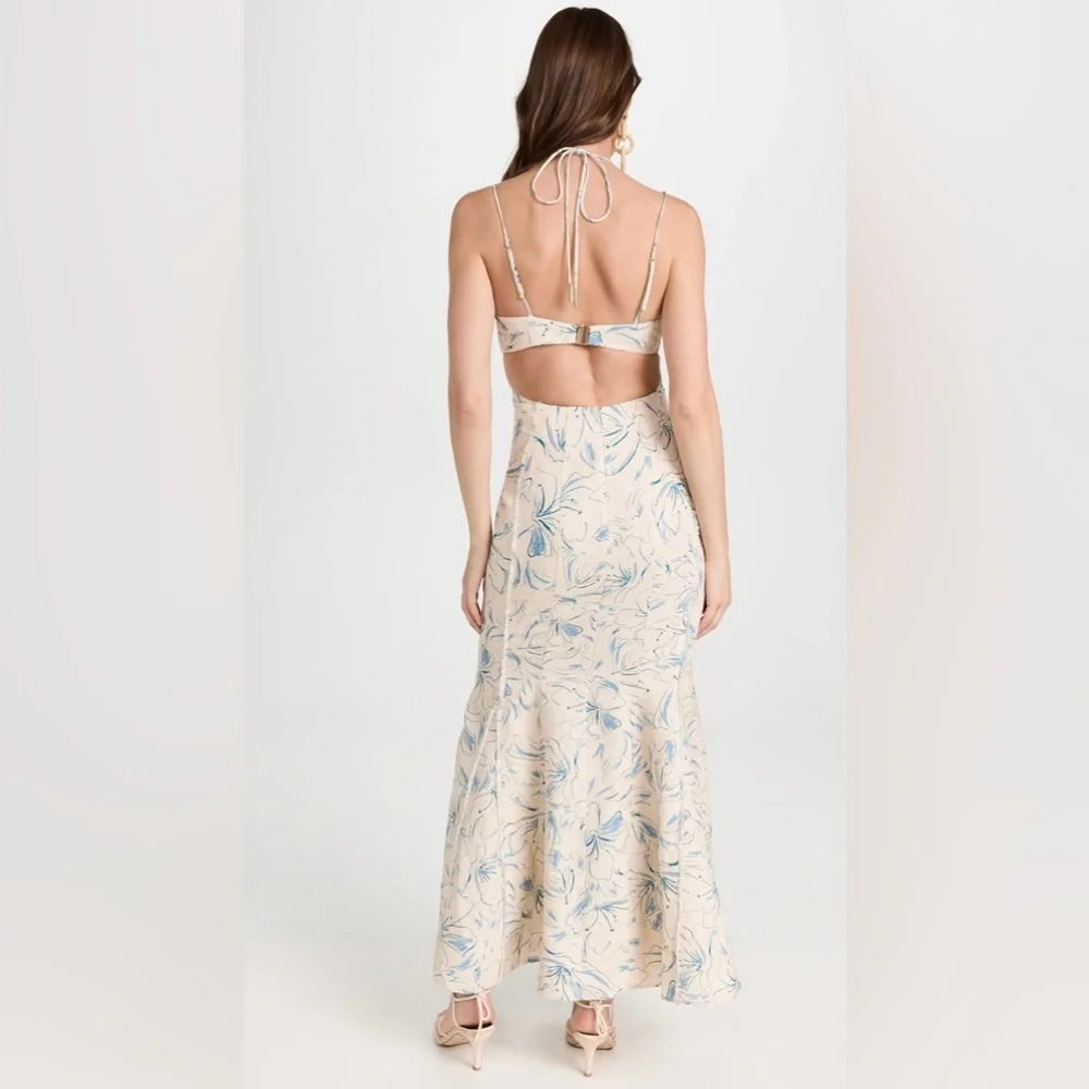 Significant Other Anita Dress Sleeveless Maxi Floral Size 4 Blue Beige - Picture 3 of 16